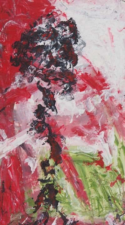 Michel GUIGNARD : Silhouette dans un paysage fauve, 2000 - Acrylique et gouache originale signée 2