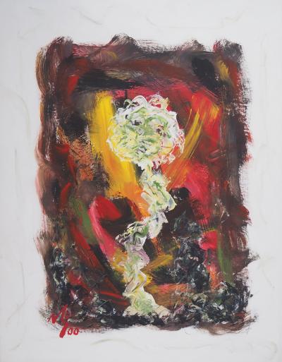 Michel GUIGNARD : Fleur dans un paysage fauve, 2000 - Acrylique et gouache originale signée 2