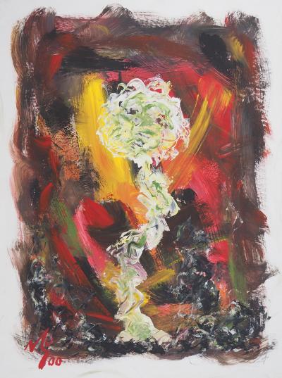 Michel GUIGNARD : Fleur dans un paysage fauve, 2000 - Acrylique et gouache originale signée 2