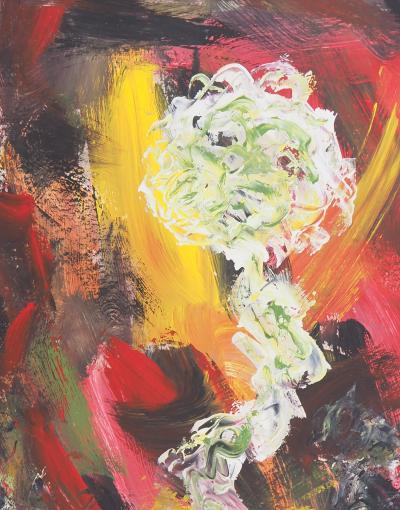 Michel GUIGNARD : Fleur dans un paysage fauve, 2000 - Acrylique et gouache originale signée 2