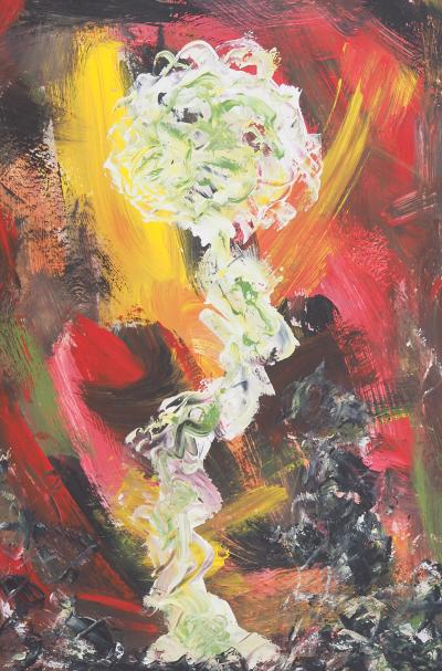 Michel GUIGNARD : Fleur dans un paysage fauve, 2000 - Acrylique et gouache originale signée 2