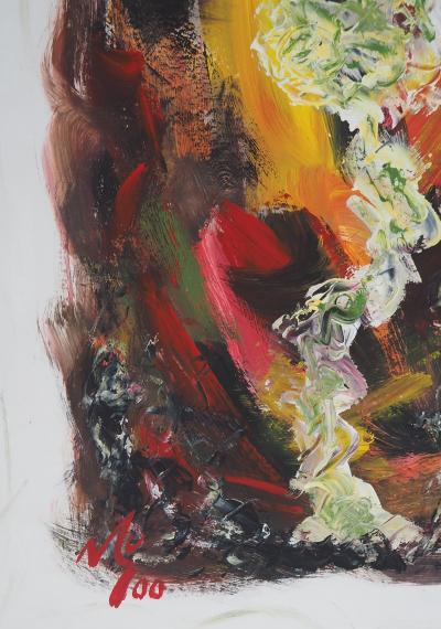 Michel GUIGNARD : Fleur dans un paysage fauve, 2000 - Acrylique et gouache originale signée 2