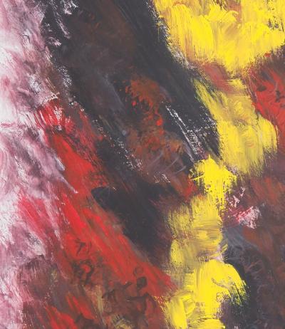 Michel GUIGNARD : Fleur jaune dans un paysage fauve, 2000 - Acrylique et gouache originale signée 2