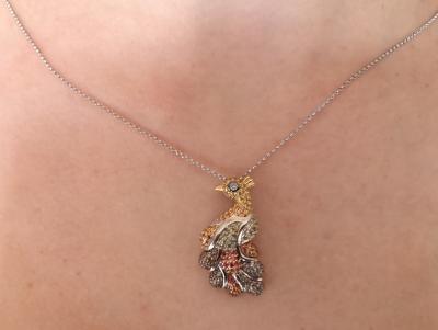 Pendentif paon en argent saphirs diamant et sa chaîne 2