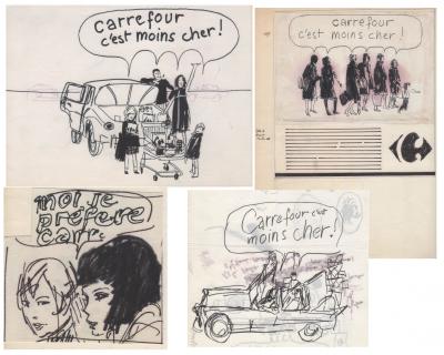 Robert Gigi - publicité carrefour lot de 4 illustrations originales 2