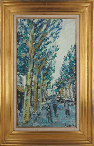 Robert SAVARY - Avenue bordée d’arbres - Huile sur panneau, signée 2
