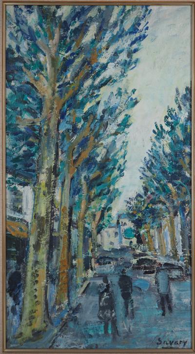 Robert SAVARY - Avenue bordée d’arbres - Huile sur panneau, signée 2