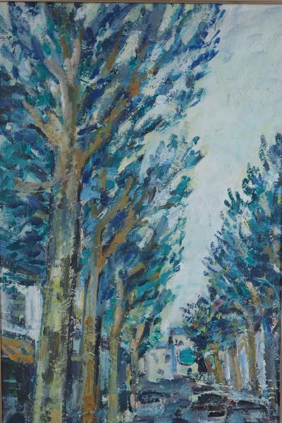 Robert SAVARY - Avenue bordée d’arbres - Huile sur panneau, signée 2