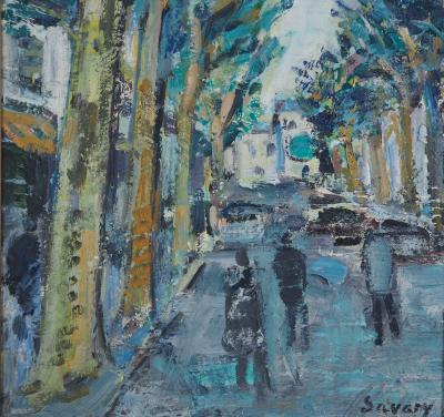 Robert SAVARY - Avenue bordée d’arbres - Huile sur panneau, signée 2