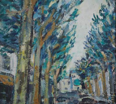 Robert SAVARY - Avenue bordée d’arbres - Huile sur panneau, signée 2