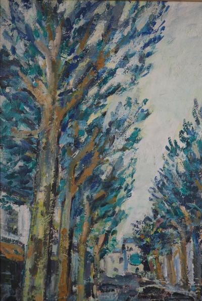 Robert SAVARY - Avenue bordée d’arbres - Huile sur panneau, signée 2