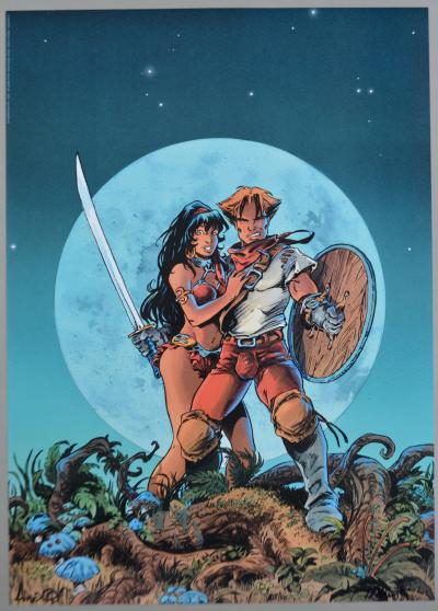 Didier Tarquin - Lanfeust et Cixi sur fond lunaire, 2006 - Affiche signée 2