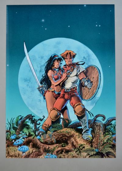 Didier Tarquin - Arleston - Lanfeust et Cixi sur fond lunaire, 2006 - Affiche signée 2