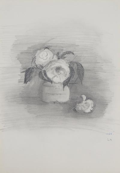 Lily MASSON : Bouquet de roses, c. 1966  - Dessin au crayon original signé 2