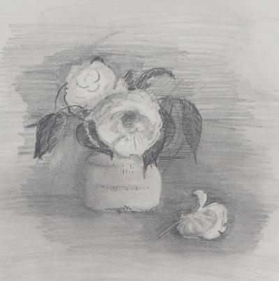 Lily MASSON : Bouquet de roses, c. 1966  - Dessin au crayon original signé 2