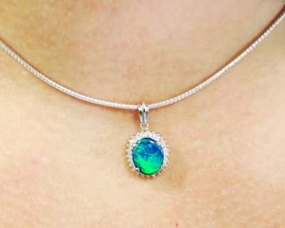 Pendentif en platine opale noire d ’Australie  et diamants - certificat 2