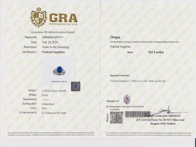 Bague en or 14 carats  saphir et diamants - certificat 2