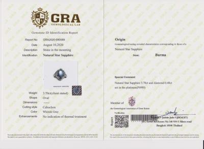 Bague en platine saphir étoilé non chauffé de Birmanie et diamants - certificat 2