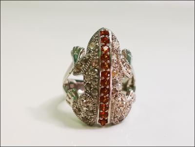 Bague grenouille en argent, diamants et citrines 2