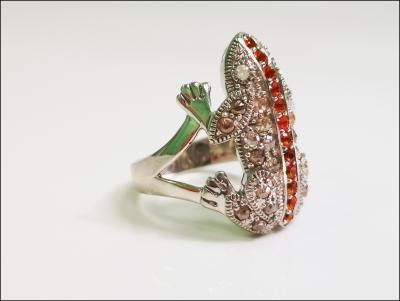 Bague grenouille en argent, diamants et citrines 2
