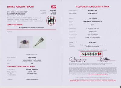 Bague en platine, opale noire d’Australie et diamants - certificat 2