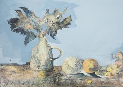 Lily MASSON : Nature morte, 1975  - Acrylique et collage original signé 2