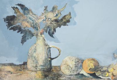 Lily MASSON : Nature morte, 1975  - Acrylique et collage original signé 2