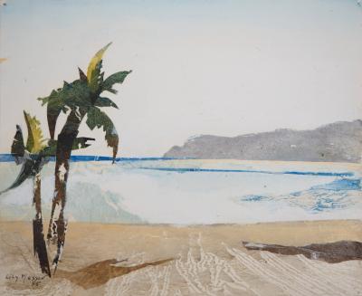 Lily MASSON : La Plage, 1975  - Acrylique et collage original signé 2