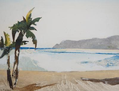 Lily MASSON : La Plage, 1975  - Acrylique et collage original signé 2