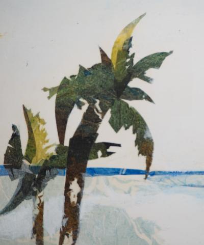 Lily MASSON : La Plage, 1975  - Acrylique et collage original signé 2