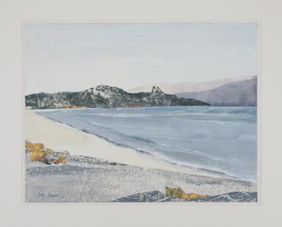 Lily MASSON : La Longue plage, 1984  - Tempéra et collage original signé 2