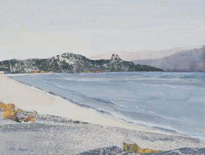 Lily MASSON : La Longue plage, 1984  - Tempéra et collage original signé 2