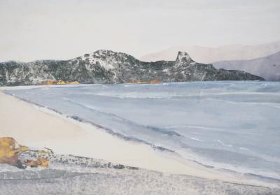 Lily MASSON : La Longue plage, 1984  - Tempéra et collage original signé 2