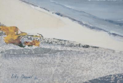 Lily MASSON : La Longue plage, 1984  - Tempéra et collage original signé 2