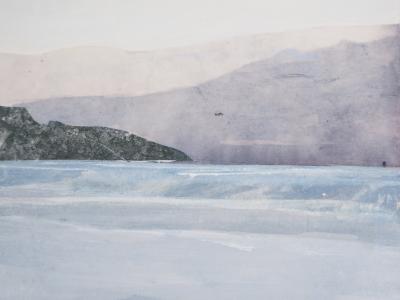 Lily MASSON : La Longue plage, 1984  - Tempéra et collage original signé 2