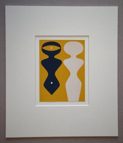 Jean ARP - Deux figures sur fond jaune, 1962 - Original woodcut 2