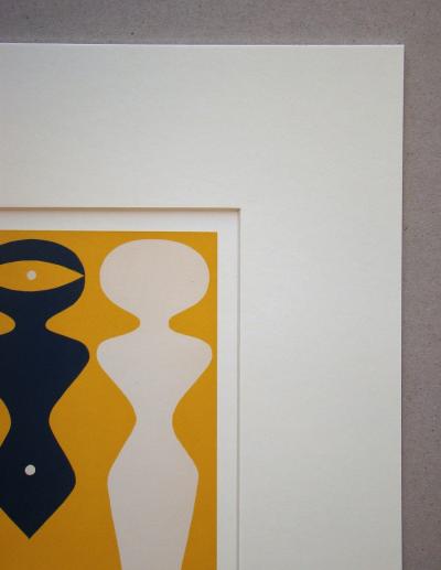 Jean ARP - Deux figures sur fond jaune, 1962 - Original woodcut 2