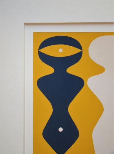 Jean ARP - Deux figures sur fond jaune, 1962 - Original woodcut 2