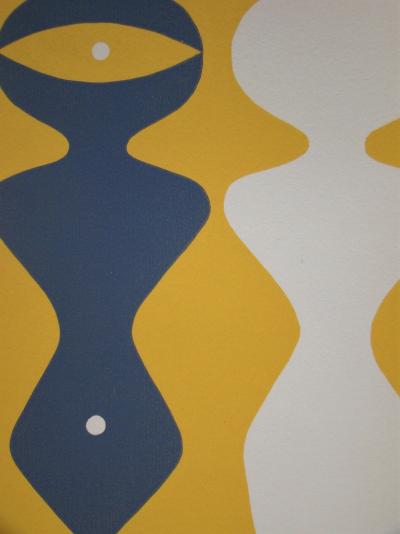 Jean ARP - Deux figures sur fond jaune, 1962 - Original woodcut 2