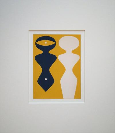 Jean ARP -  Deux figures sur fond jaune, 1962 - Bois gravé original 2