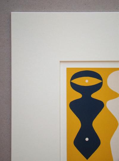 Jean ARP -  Deux figures sur fond jaune, 1962 - Bois gravé original 2