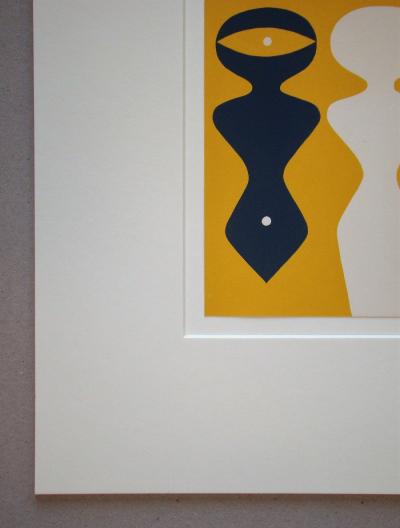 Jean ARP -  Deux figures sur fond jaune, 1962 - Bois gravé original 2