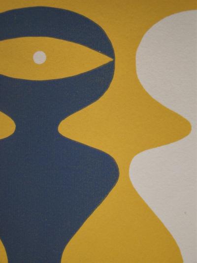 Jean ARP -  Deux figures sur fond jaune, 1962 - Bois gravé original 2
