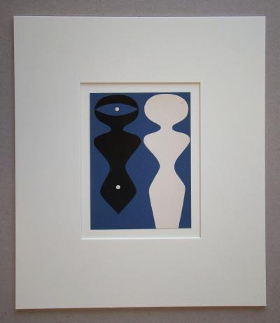 Jean ARP - Deux figures sur fond bleu, 1962 - Bois gravé original 2