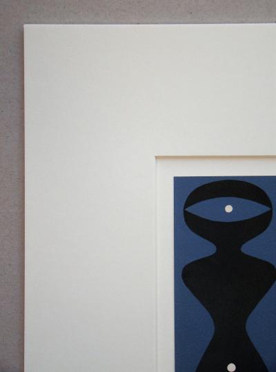 Jean ARP - Deux figures sur fond bleu, 1962 - Bois gravé original 2