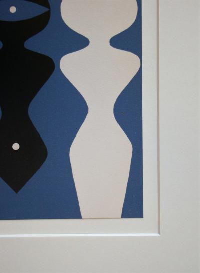 Jean ARP - Deux figures sur fond bleu, 1962 - Bois gravé original 2