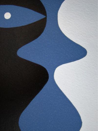 Jean ARP - Deux figures sur fond bleu, 1962 - Bois gravé original 2