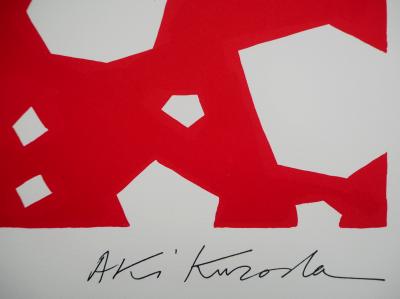 Aki KURODA : Femme mystérieuse sur fond rouge - Lithographie originale signée 2