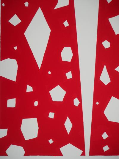 Aki KURODA : Femme mystérieuse sur fond rouge - Lithographie originale signée 2
