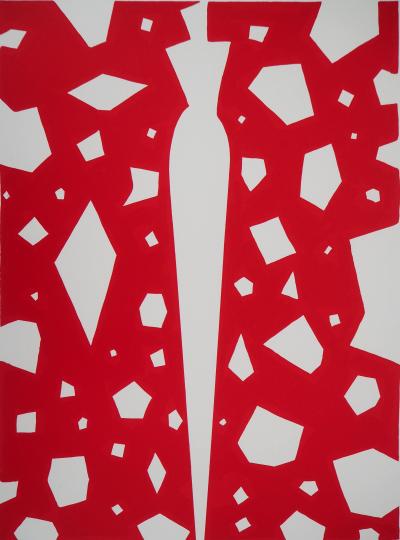 Aki KURODA : Femme mystérieuse sur fond rouge - Lithographie originale signée 2
